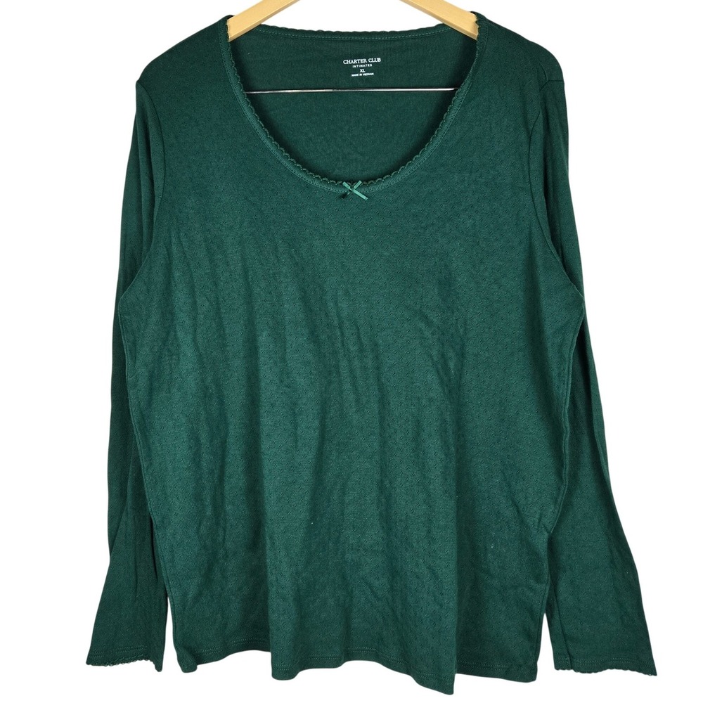 Charter Club Intimates Emerald Green Pointelle Cotton Top XL 100210560MS